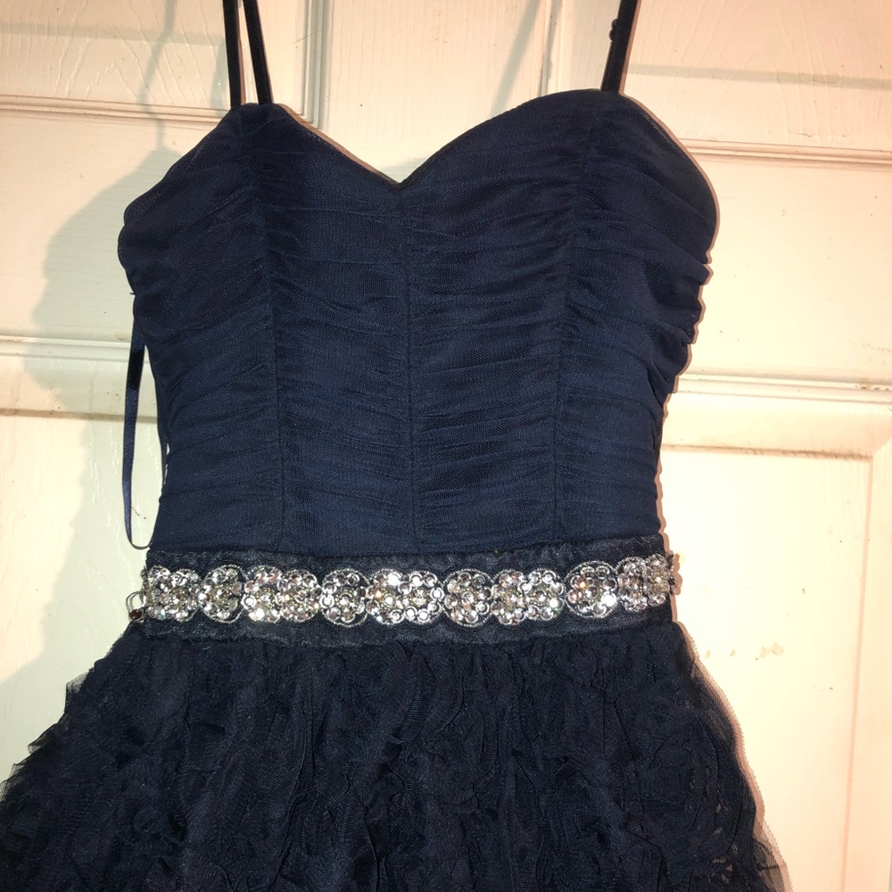 Short Dark Blue Prom Dress.
